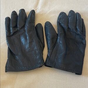 Black Leather Gloves men’s large fur lined and leather L